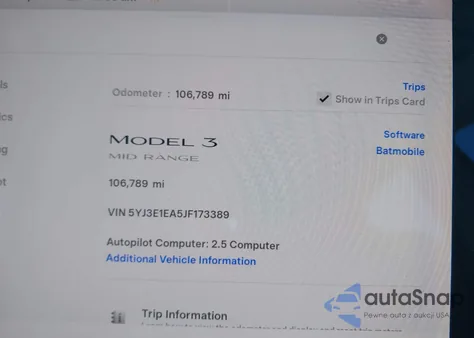 2018 Tesla Model 3 Long Range/Mid Range z USA, uszkodzony, nr VIN 5YJ3E1EA5JF173389
